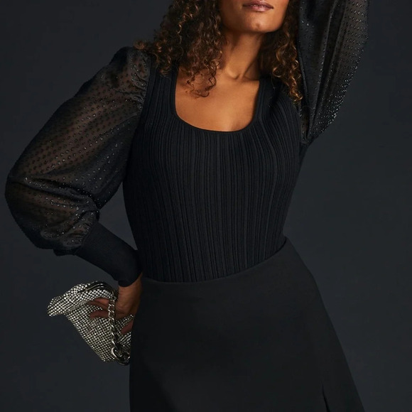 Anthropologie Puff Sleeve Shimmer Sweater XLP - Picture 5 of 9